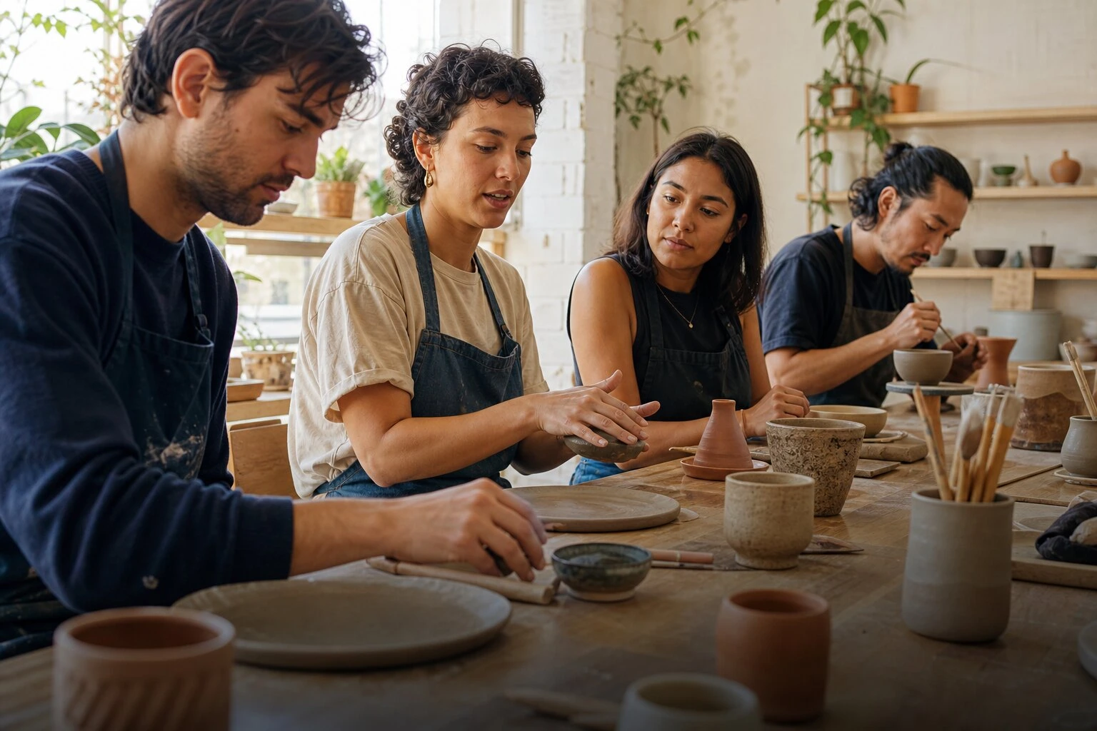 Personas participando en un taller creativo de cerámica