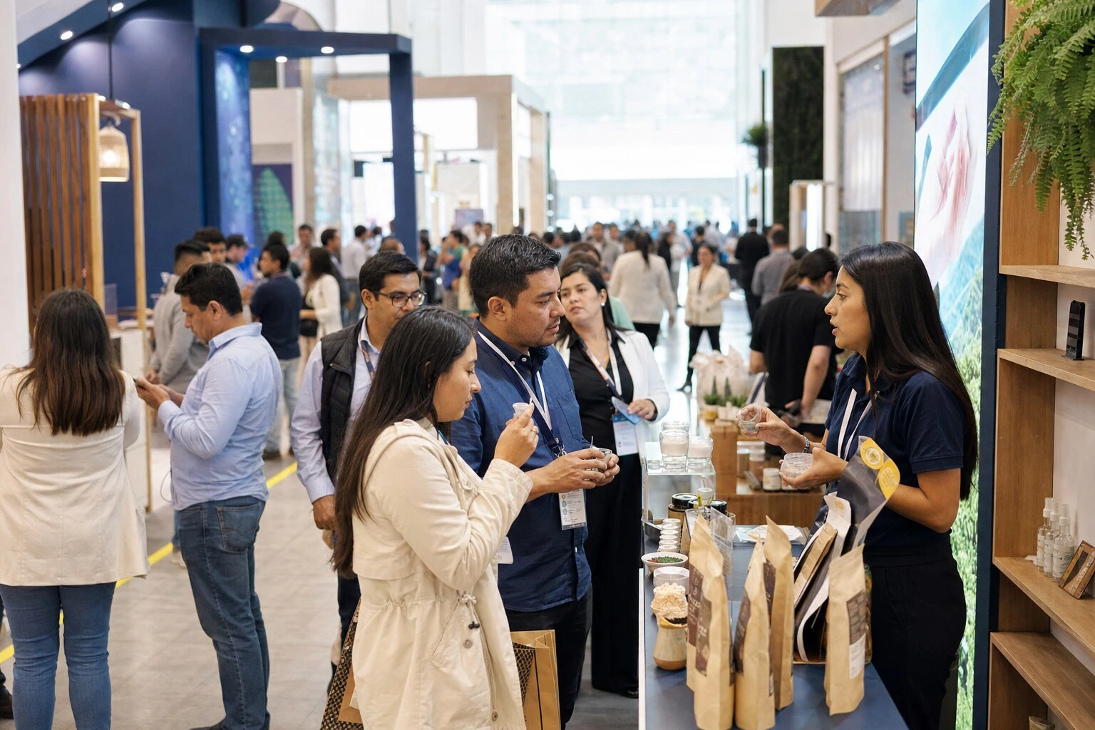 Feria con expositores y visitantes