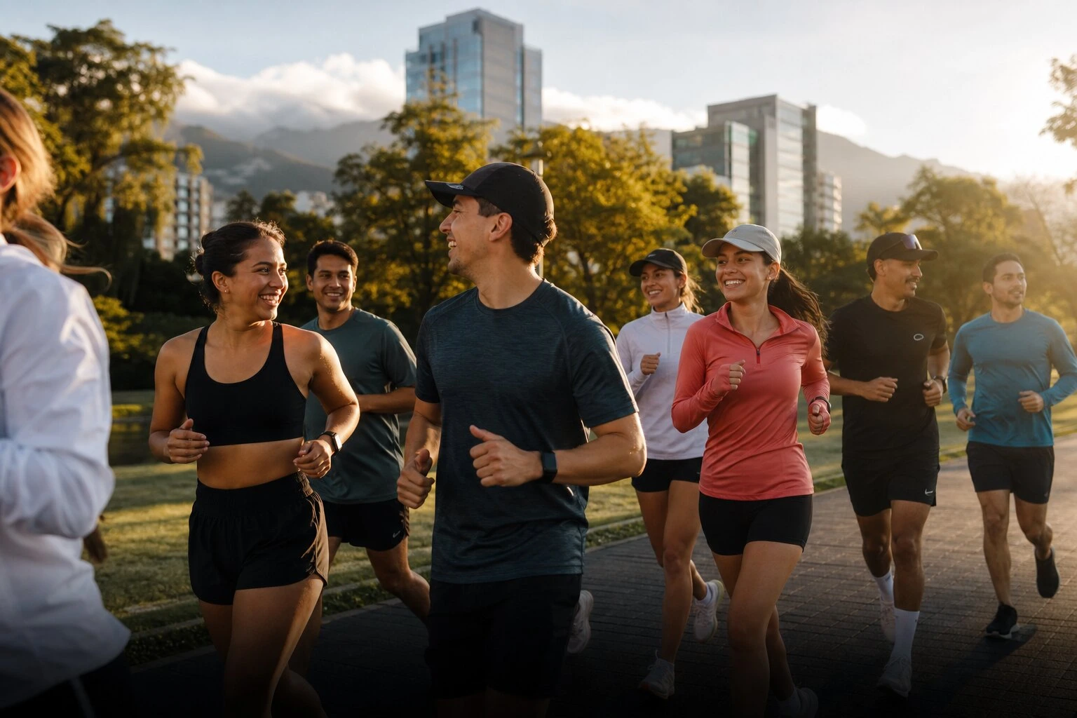 Grupo de corredores participando en un club de running al aire libre